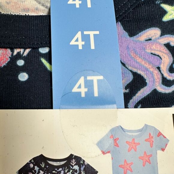 NWT Members Mark Girls Blue 2 Cotton Pajama Sets Sea Creatures & Stars - Size 4T - Picture 3 of 8